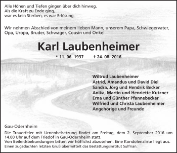 Traueranzeige von Karl Laubenheimer von Trauerportal Rhein Main Presse
