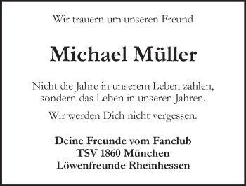 Traueranzeige von Michael Müller von Trauerportal Echo Online