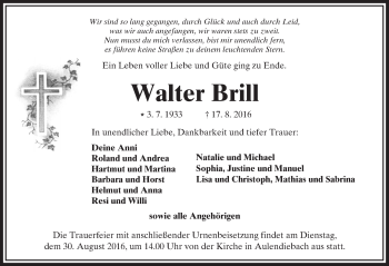 Traueranzeige von Walter Brill von  Sonntags Anzeiger