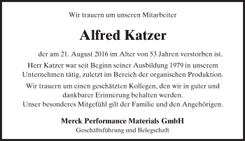 Traueranzeige von Alfred Katzer von Trauerportal Rhein Main Presse