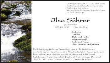 Traueranzeige von Ilse Sührer von Trauerportal Echo Online