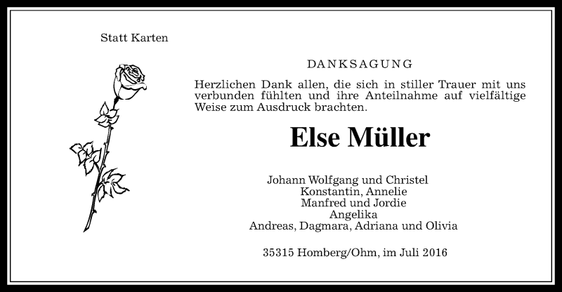  Traueranzeige für Else Müller vom 30.07.2016 aus VRM Trauer