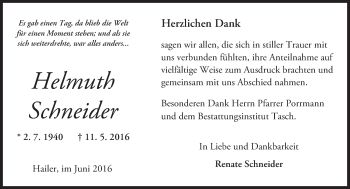 Traueranzeige von Helmuth Schneider von  Gelnhäuser Tageblatt