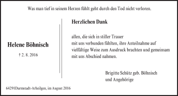Traueranzeige von Helene Böhnisch von Trauerportal Echo Online