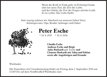 Traueranzeige von Peter Esche von Trauerportal Rhein Main Presse