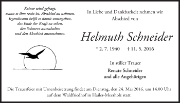 Traueranzeige von Helmuth Schneider von  Gelnhäuser Tageblatt