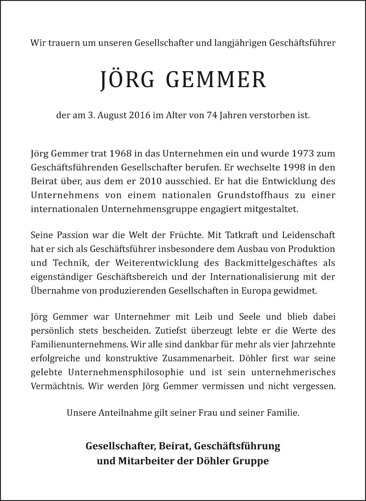  Traueranzeige für Jörg Gemmer vom 09.08.2016 aus Darmstädter Echo