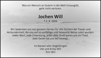 Traueranzeige von Jochen Will von  Gießener Anzeiger