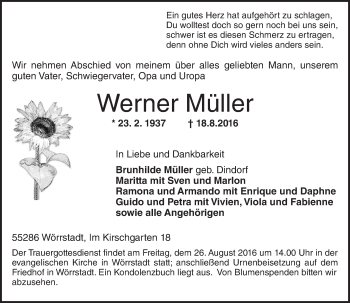 Traueranzeige von Werner Müller von Trauerportal Rhein Main Presse