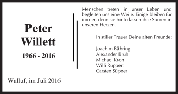 Traueranzeige von Peter Willett von Trauerportal Rhein Main Presse