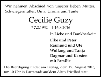 Traueranzeige von Cecilie Guzy von Trauerportal Echo Online