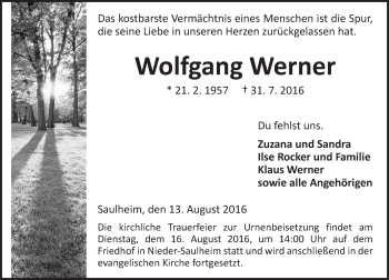 Traueranzeige von Wolfgang Werner von Trauerportal Rhein Main Presse