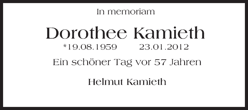  Traueranzeige für Dorothee Kamieth vom 19.08.2016 aus Trauerportal Rhein Main Presse