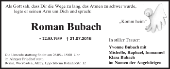 Traueranzeige von Roman Bubach von Trauerportal Rhein Main Presse