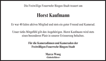 Traueranzeige von Horst Kaufmann von Trauerportal Rhein Main Presse