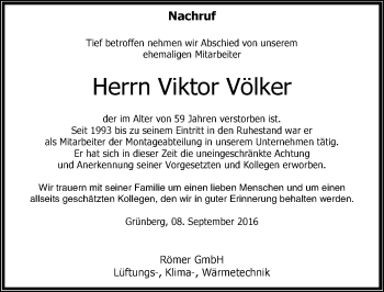 Traueranzeige von Viktor Völker von  Gießener Anzeiger