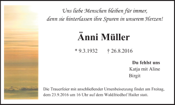 Traueranzeige von Änni Müller von  Gelnhäuser Tageblatt
