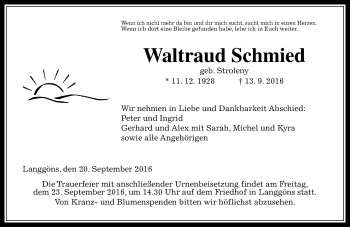 Traueranzeige von Waltraud Schmied von  Gießener Anzeiger