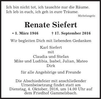 Traueranzeige von Renate Siefert von Trauerportal Echo Online