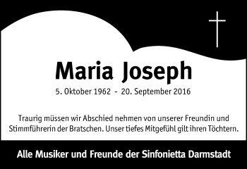 Traueranzeige von Maria Joseph von Trauerportal Echo Online