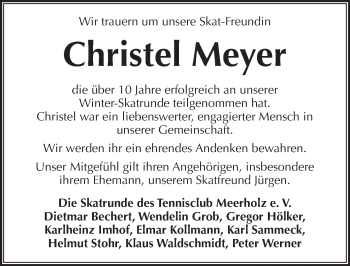 Traueranzeige von Christel Meyer von  Gelnhäuser Tageblatt