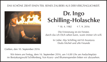 Traueranzeige von Ingo Schilling-Holaschke von  Gießener Anzeiger