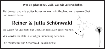 Traueranzeige von Reiner und Jutta Schönwald von Trauerportal Echo Online