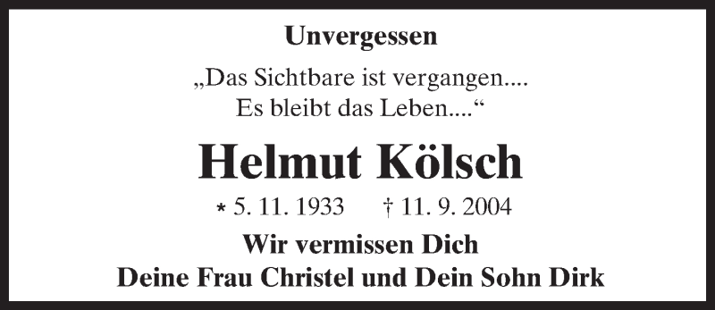  Traueranzeige für Helmut Kölsch vom 10.09.2016 aus Trauerportal Rhein Main Presse