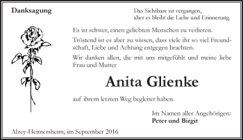 Traueranzeige von Anita Glienke von Trauerportal Rhein Main Presse