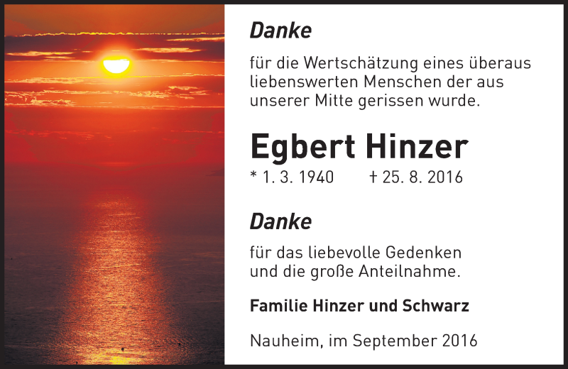  Traueranzeige für Egbert Hinzer vom 10.09.2016 aus Trauerportal Rhein Main Presse