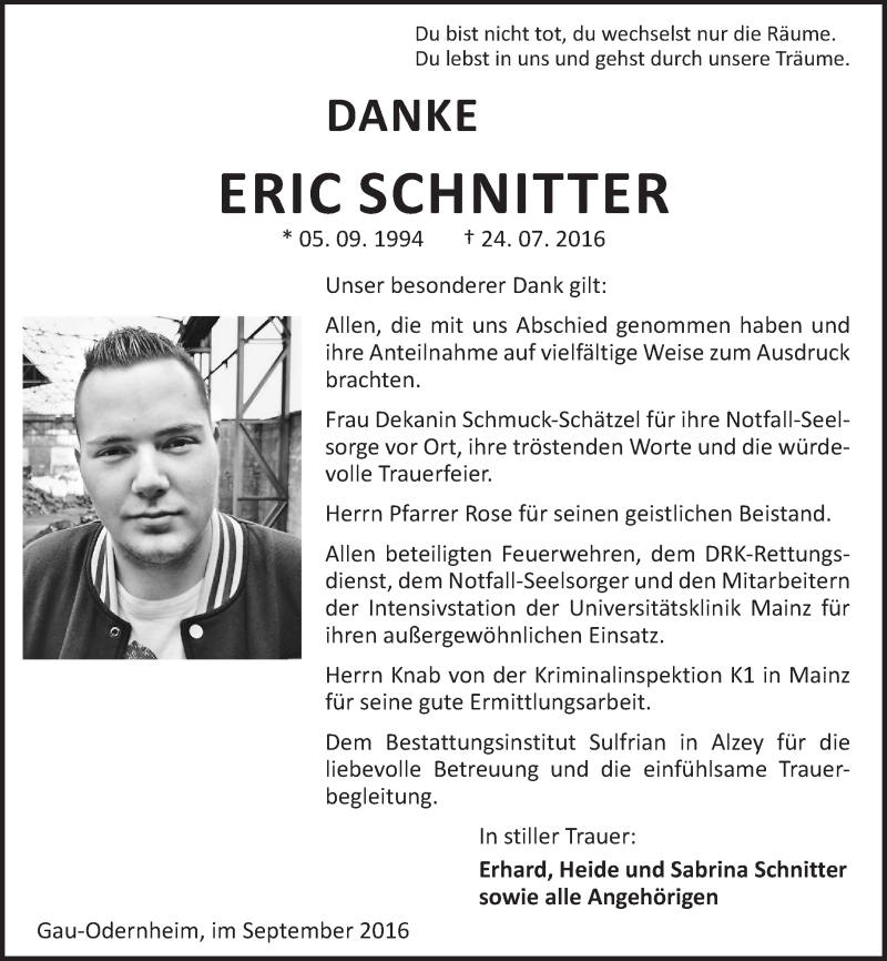  Traueranzeige für Eric Schnitter vom 03.09.2016 aus Trauerportal Rhein Main Presse