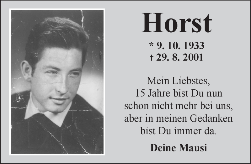  Traueranzeige für Horst  vom 07.09.2016 aus  Gelnhäuser Tageblatt