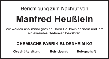 Traueranzeige von Manfred Heußlein von Trauerportal Rhein Main Presse