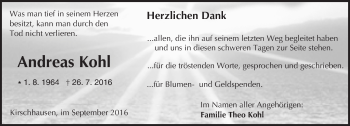 Traueranzeige von Andreas Kohl von Trauerportal Echo Online