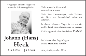 Traueranzeige von Johann  Heck von Trauerportal Rhein Main Presse