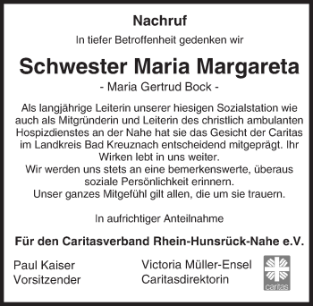 Traueranzeige von Maria Gertrud Bock von Trauerportal Rhein Main Presse
