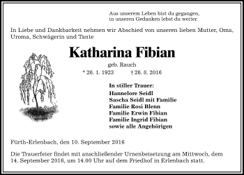 Traueranzeige von Katharina Fibian von Trauerportal Echo Online