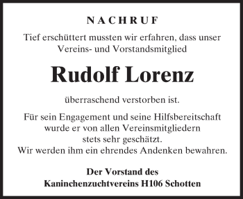 Traueranzeige von Rudolf Lorenz von  Kreisanzeiger