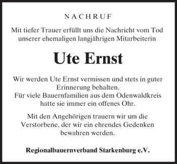 Traueranzeige von Ute Ernst von Trauerportal Echo Online
