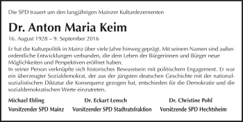 Traueranzeige von Anton Maria Keim von Trauerportal Rhein Main Presse
