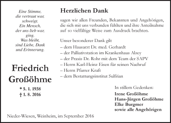 Traueranzeige von Friedrich Großöhme von Trauerportal Rhein Main Presse