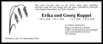 Traueranzeige von Erika und Georg Ruppel von  Gießener Anzeiger