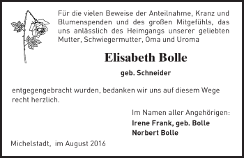 Traueranzeige von Elisabeth Bolle von Trauerportal Rhein Main Presse