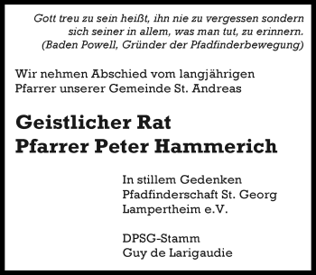 Traueranzeige von Peter Hammerich von Trauerportal Echo Online