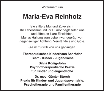 Traueranzeige von Maria-Eva Reinholz von Trauerportal Rhein Main Presse