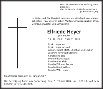 Traueranzeige von Elfriede Heyer von  Gießener Anzeiger