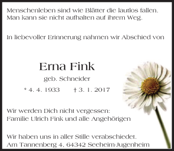 Traueranzeige von Erna Fink von Trauerportal Echo Online