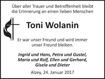 Traueranzeige von Toni Wolanin von Trauerportal Rhein Main Presse