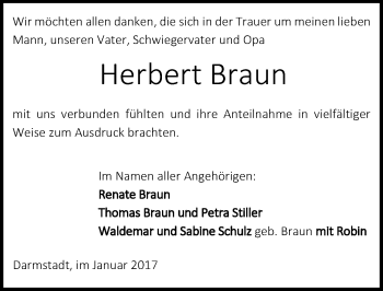 Traueranzeige von Herbert Braun von Trauerportal Echo Online