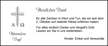 Traueranzeige von Hannelore Vogl von Trauerportal Rhein Main Presse